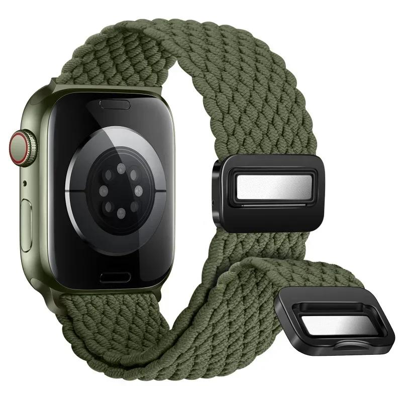 Nylon Band For Apple Watch Strap 44mm 40mm 45mm 46mm 49mm 41mm 38 Magnetic Braided Bracelet iWatch Series Se 7 6 8 9 10 Ultra 2