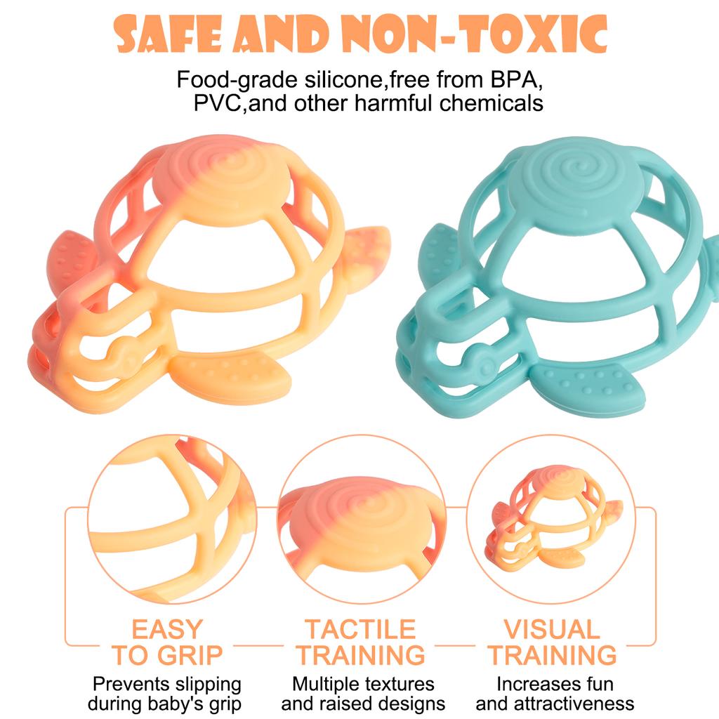 Color Kids 1PCS Turtle Silicone Teether Baby Chewing Toy Infant Teething Relief BPA Free Safe Nursing Sensory Toy 0-12 Months