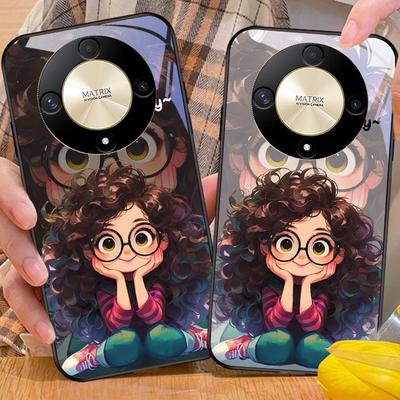Dívka s kudrnatými vlasy Pro Honor Magic 6 50 70 90 Lite X7b 200 Pro Nova 10 Nova 5T X6 P30 Pura 70 Ultra Tvrzené sklo Pouzdro na telefon
