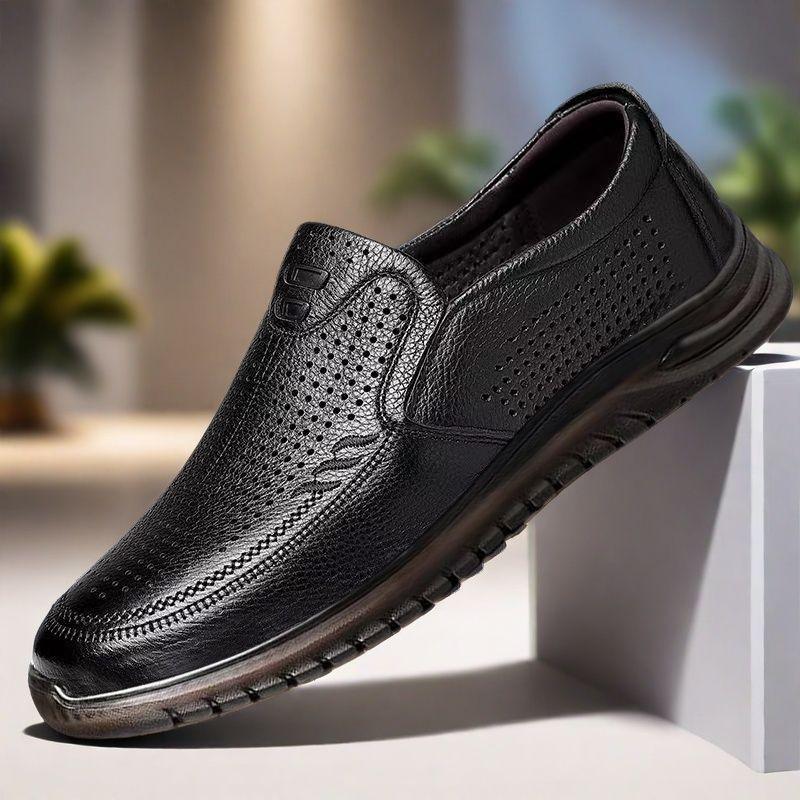Fashion Outdoor Plain Black Male Casual Shoe Soft Mesh Oxfords Summer Sale Cowhide 2025 Trend On Retro Slip-on Pu Men's Leather Shoes