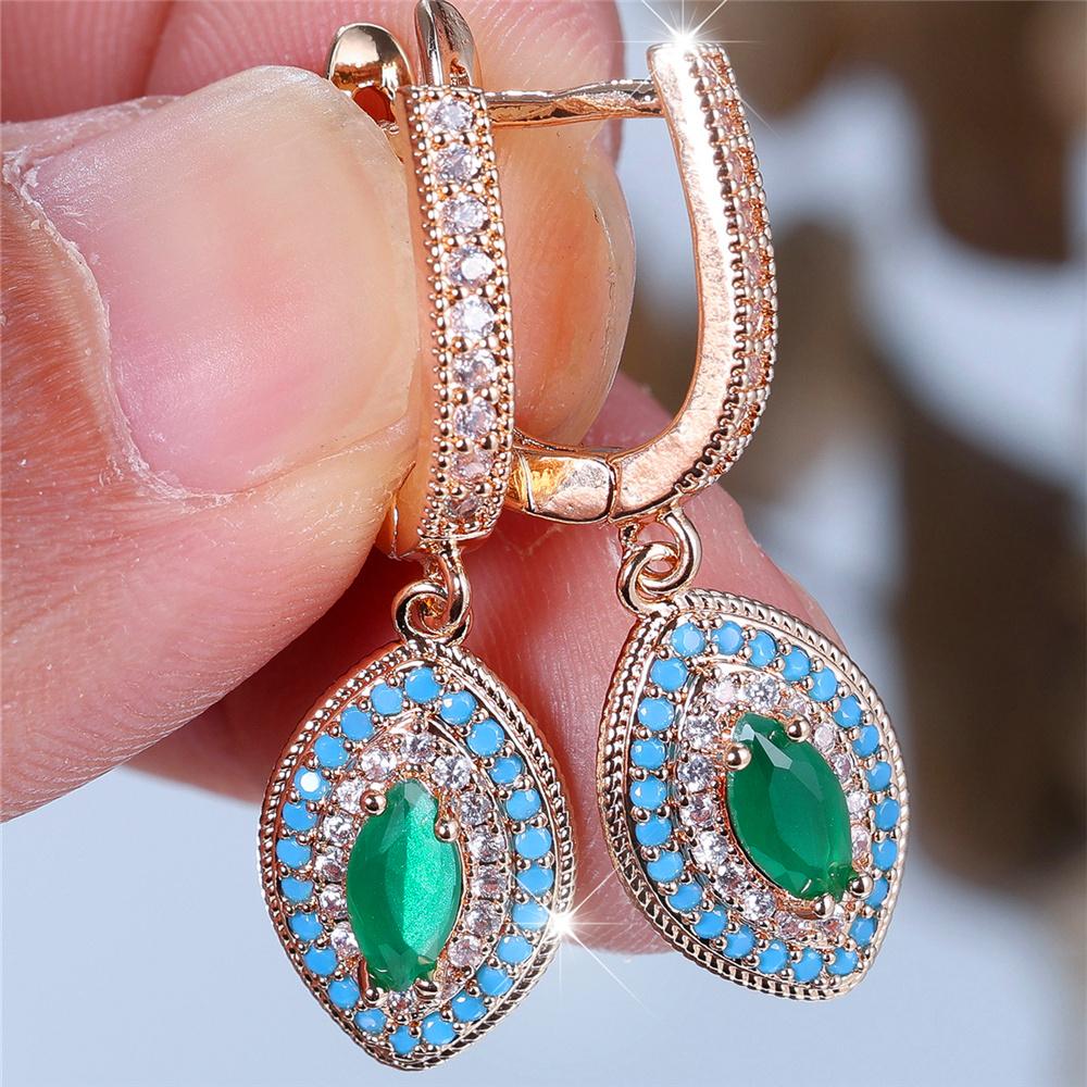 

Charm Female Big Green Zircon Stone Hoop Earrings Vintage Gold Color Simple Wedding Jewelry For Women
