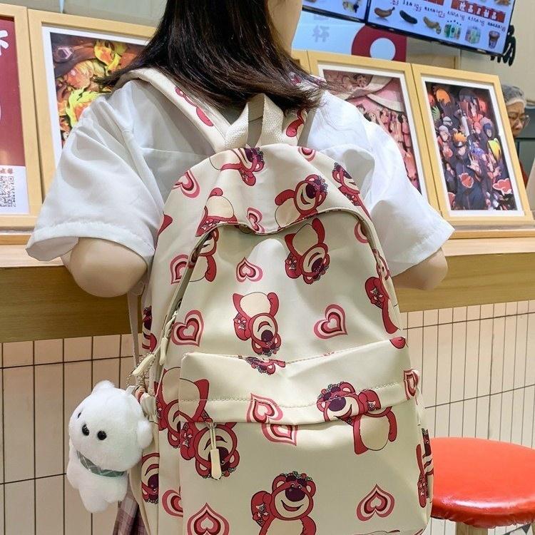 IELGY Women's Strawberry Bear Backpack, Large-capacity Fashion and Versatile Casual Schoolbag
