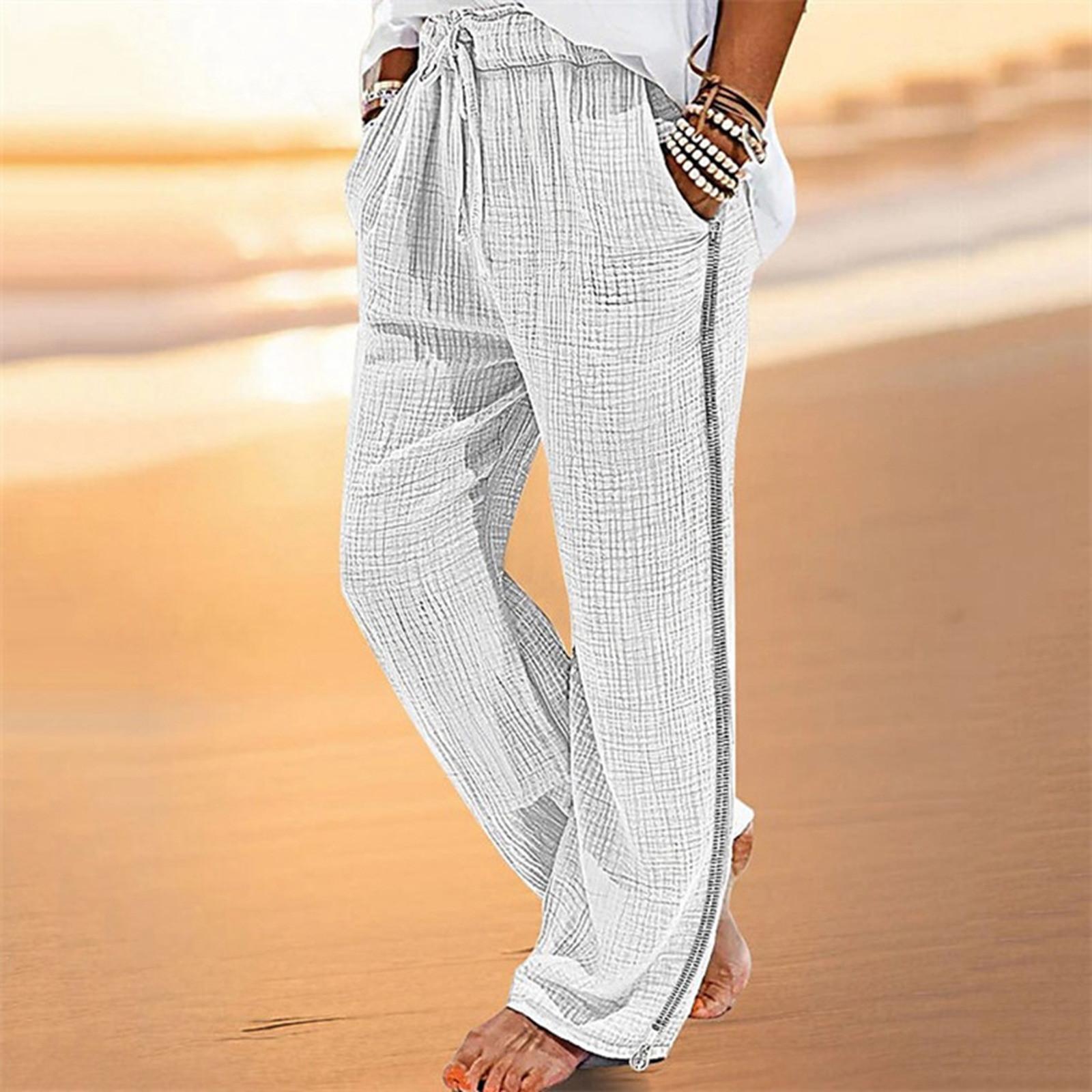 

Spring Autumn Men’S Solid Casual Pocket Side Zipper Wide Leg Pants Elastic Waist Belt Loose Pants Sport Wide Leg Trousers XXXL