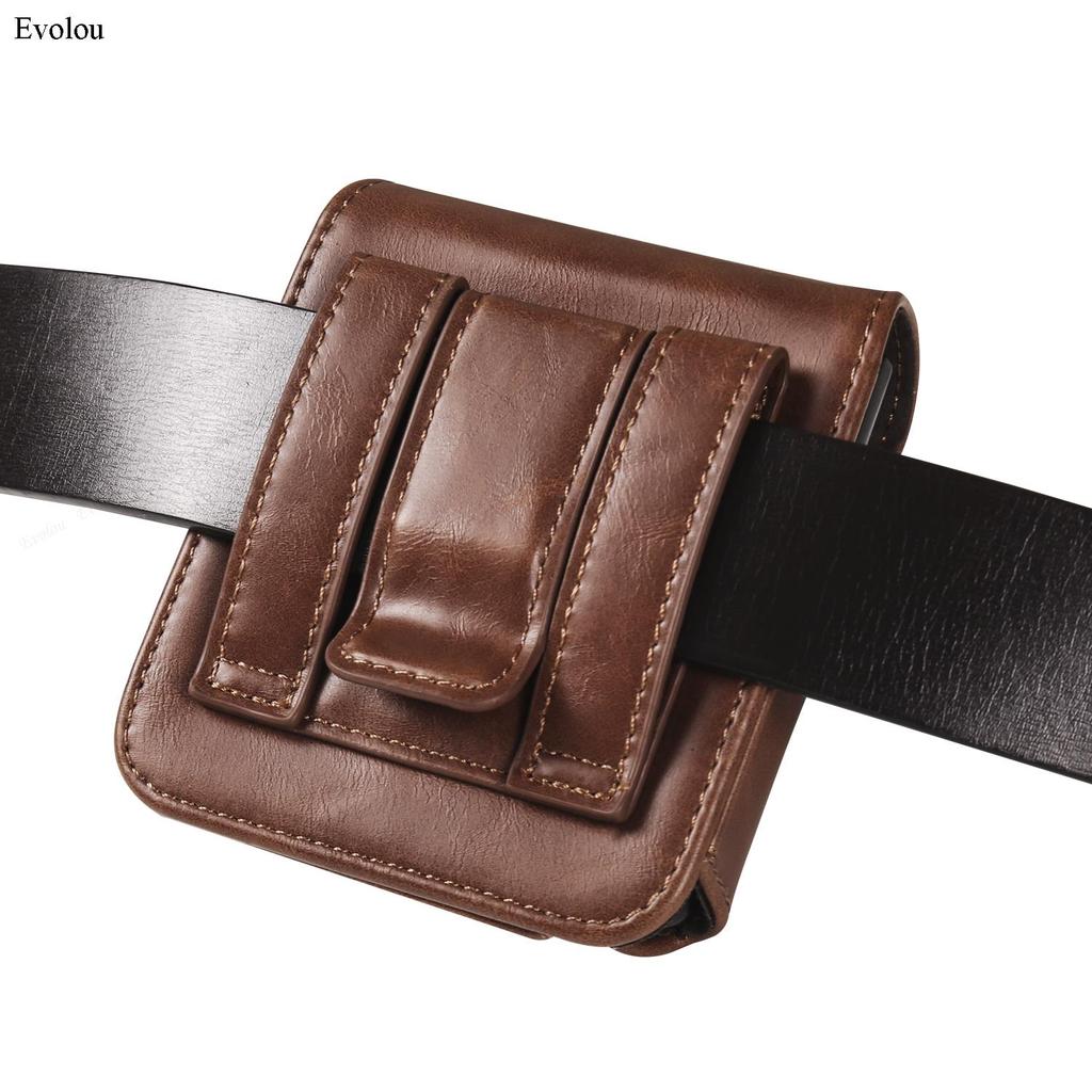 Genuine Leather Phone Bag Universal For Moto Razr 40 Ultar Samsung Z Flip 8 5 4 Huawei P50 Pocket Belt Clip Holster Waist Cover