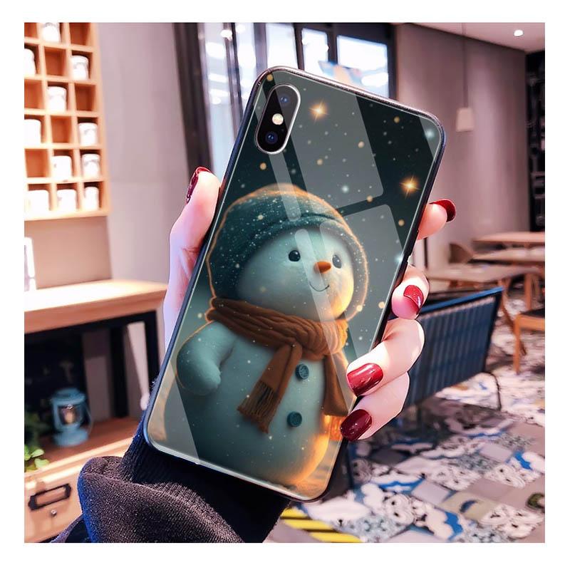 Glass phone case For Samsung S25 S24 S23 S22 Ultra S24 Plus A55 A16 A54 A15 A56 A36 S25 FE Christmas Snowman
