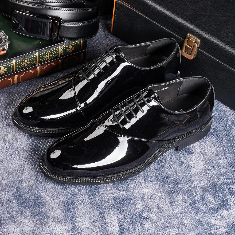 Fashion 2025 Men's Pointed Toe Oxford Shoes Luxury Genuine Leather Dress Shoes Black Wedding Gentleman Office Shoes