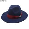 New Fashion Women Men Wide Brim Felt Jazz Fedora Hats Solid Color Party Trilby Wedding Hat Autumn Winter Hats 56-58-60CM