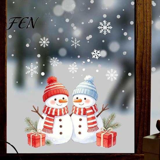 Holiday Atmosphere Home Accents Christmas Snowman Static Glass Sticker, PVC Waterproof Window Decals for Decoration, Snowflake Clings Doors
