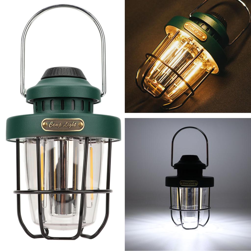 Retro LED Camping Lantern Portable Multifunctional Rechargeable Tent Light for Outdoor