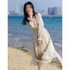 Demana Ruffled Lace A-Line Floral Midi Dress with Flowy Collar