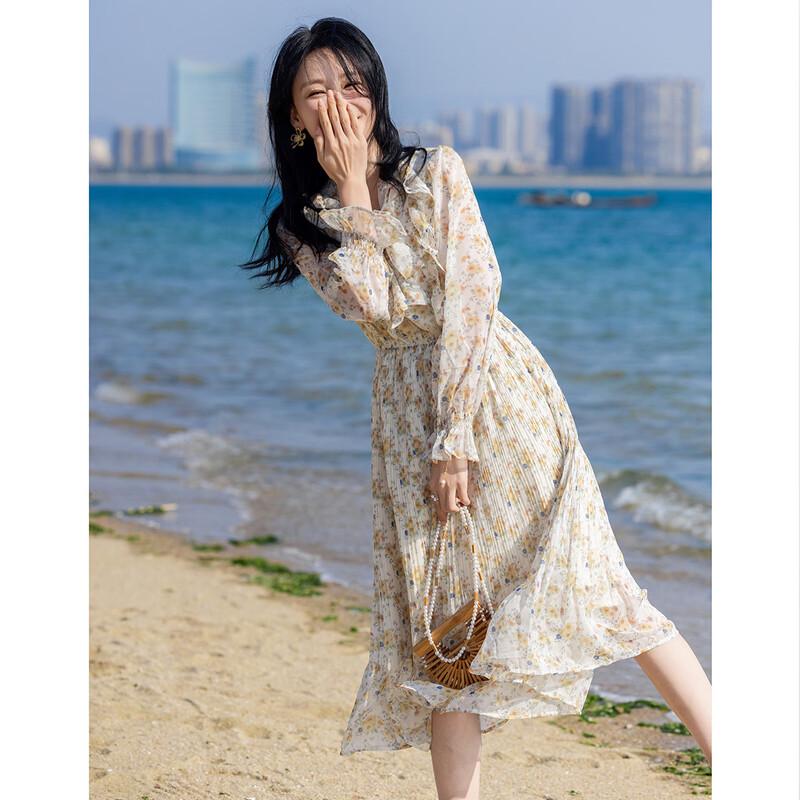 

Demana Ruffled Lace A-Line Floral Midi Dress with Flowy Collar S