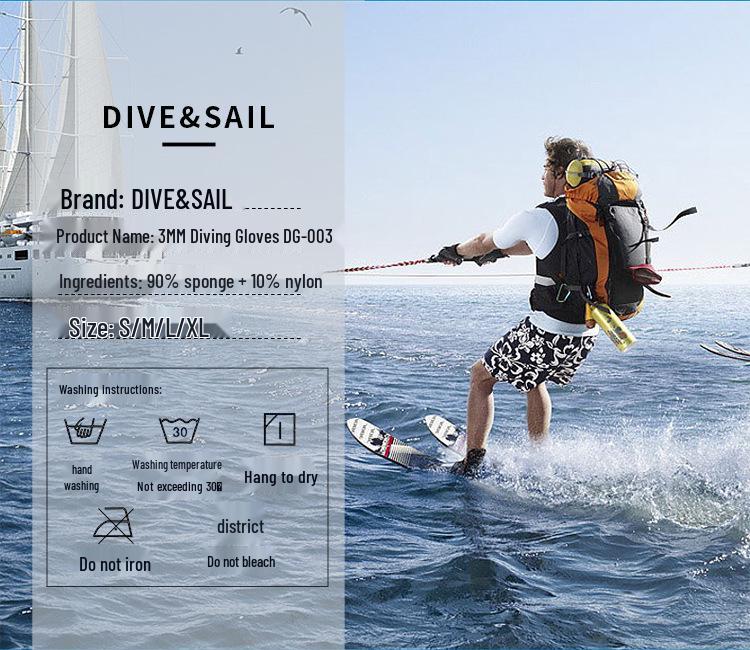 DIVE&SAIL 3MM Neoprene Diving Gloves: Anti-slip, Warm, Wear-resistant, Anti-scratch. Perfect for Rafting, Snorkeling, and Surfing.