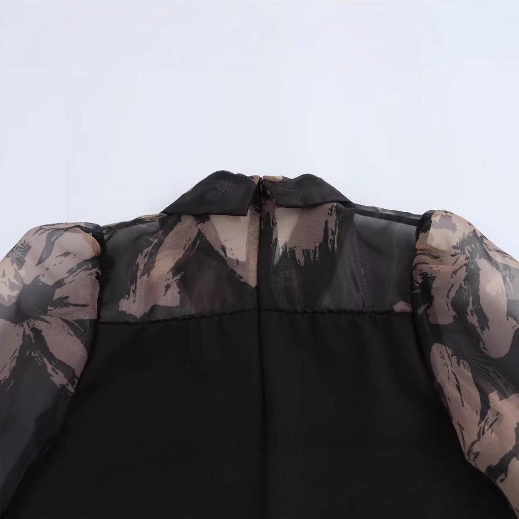 2025 Spring Women's Fashion: European-American Style Versatile Organza Print Top