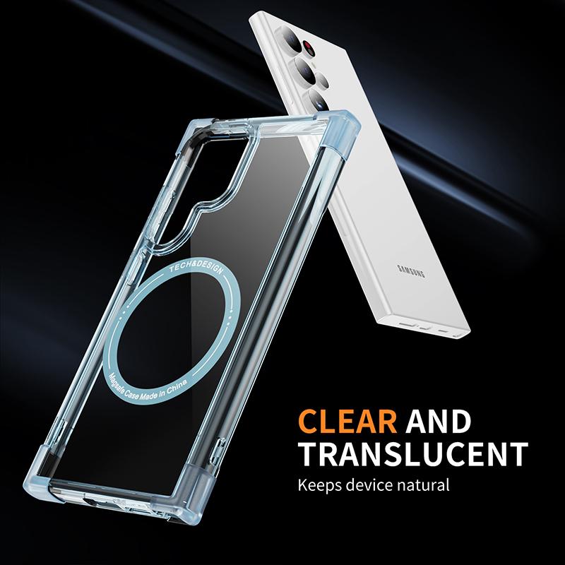 

For Magsafe Matte Frame+Transparent PC Four Corner Shockproof Phone Case for Samsung S24 Ultra S22 S21 Note 20 S23 Ultra Plus For Galaxy Note20 Ultra чорний