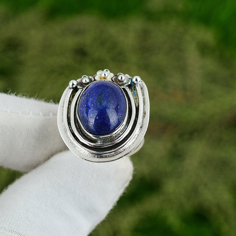 Geburtstagsgeschenk für sie Natürlicher Lapislazuli Solitär Verstellbarer Ring 925 Silber