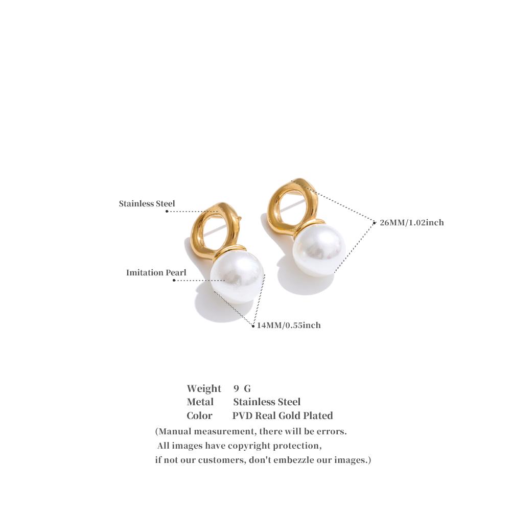 Eetit Korean Elegance Stainless Steel Simulated Pearls Geometric Stud Earrings for Women Korean Style Chic Daily Wear Jewelry
