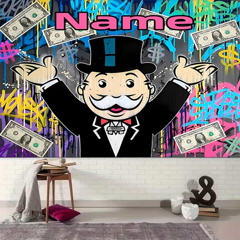 Personalized Mr. Monopoly Background Tapestry,Custom Name Birthday Party,Multifunctional Wall Decoration for Home Decor,Various Occasions