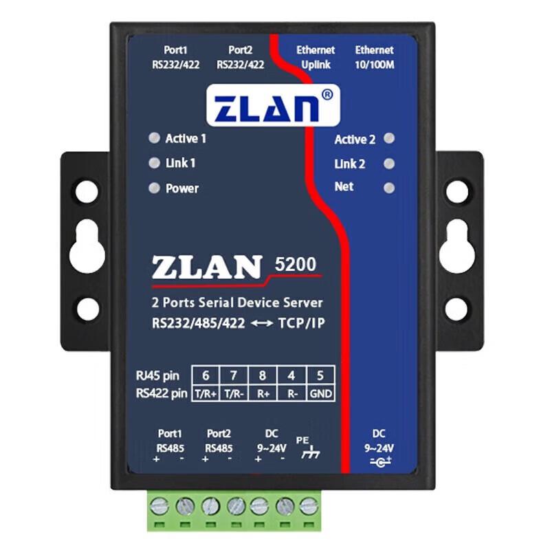

ZLAN TCPIP5200 2-Port RS232/485/422 Serial to Ethernet Server