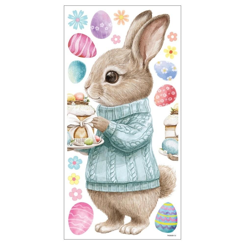 PVC Bunny Glass Electrostatic Film Cartoon Rabbit Happy Easter Bunny Decal  Glass Mirror