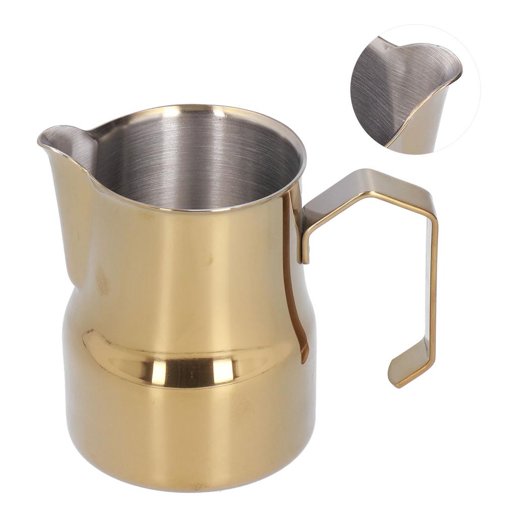 Milk Frothing Cup Stainless Steel Potbellied Fancy Coffee Frothing Jug Pitcher for Home Office(Gold 350ml)