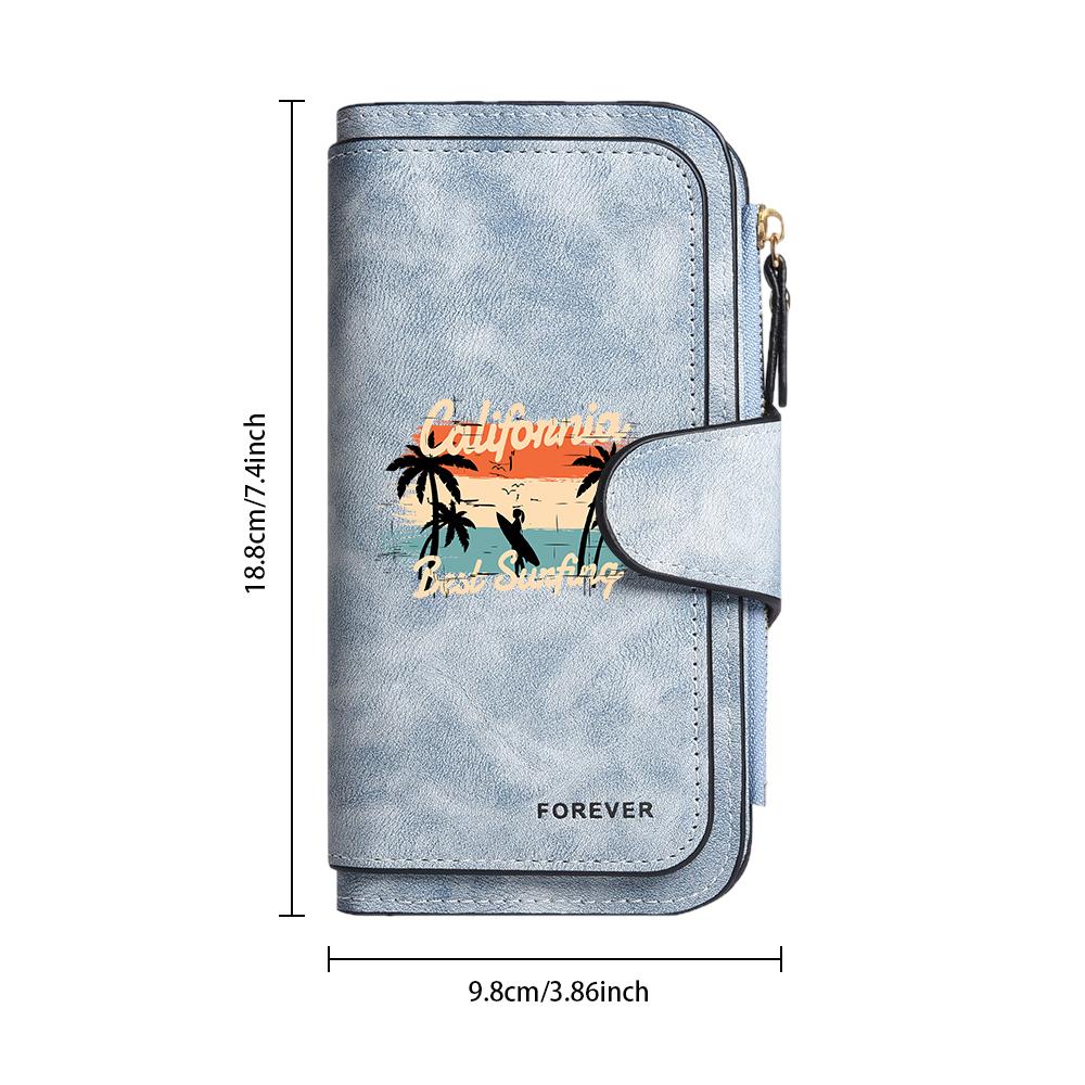 California Surfing Pattern Long Wallet Multi Card Slot Casual Purse