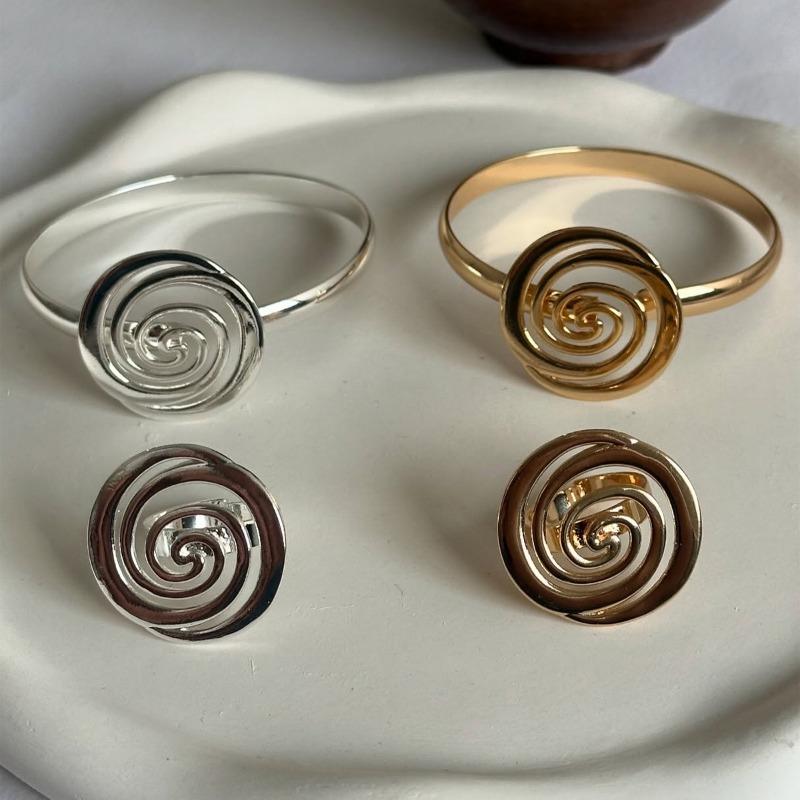 Fashion exaggerated irregular vortex design sense open ring alloy geometric spiral bracelet set women