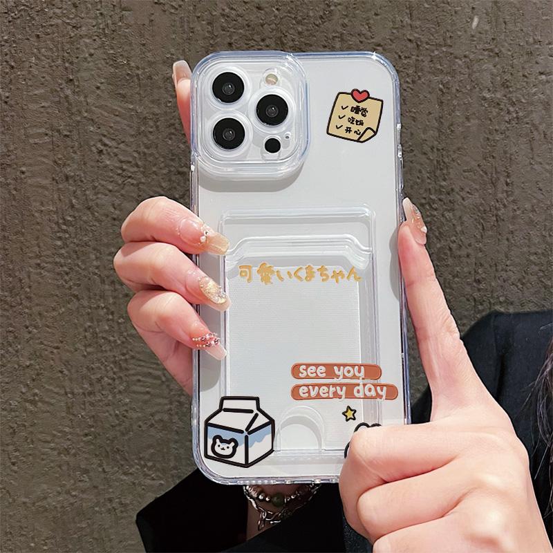 Card Slot Holder Silicone Wallet Pocket Case For Xiaomi Redmi Note 14 13 12 11 10 iPhone 17 16 14 13 Pro Samsung S23 S24 S25 Cover Clear Phone Bumper