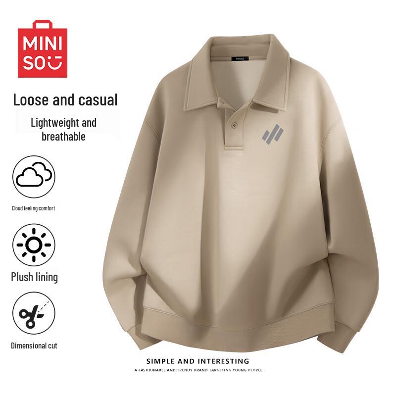 

MINISO Men s American Style Collared Fleece-Lined Pullover Sweatshirt XL