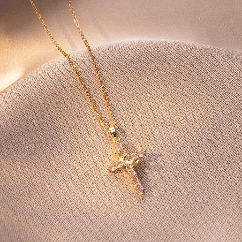 Stainless Steel Chain Fashion Luxury Zircon Cross Pendant Necklaces for Women Men Cool Gold Silver Color Cross Jewelry Gifts