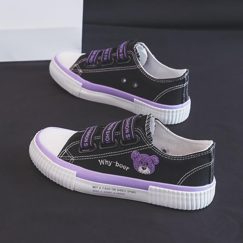 Elastic band bear canvas shoes women's versatile lazy one-pedal board shoes low-top casual shoes
