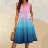 Women's Summer V-Neck Casual Pleated Ruffle Gradient Sleeveless Dresses