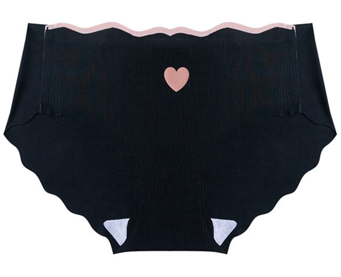 Seamless Panties with Heart Regular Discreet Comfortable Fit [Black 3-Piece Set] Design, Ultra-Sheer Panties, Women's Underwear, Panties, Waist,