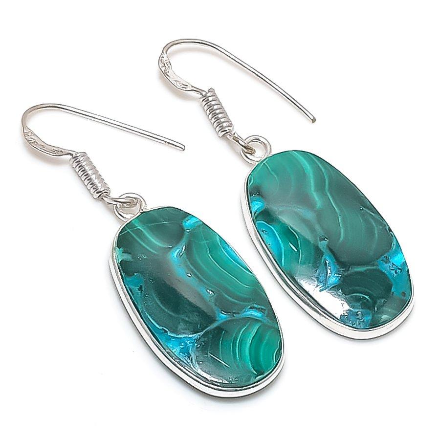 

Натуральная хризоколла малахит серебро 925 пробы ювелирное изделие серьга 1,73 y4u99