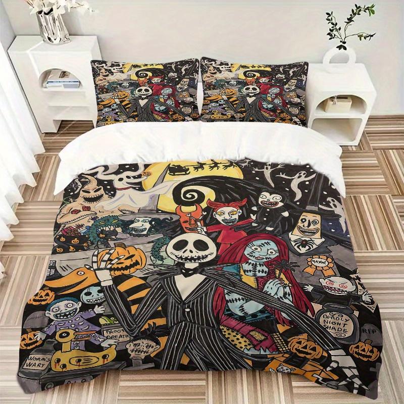 Set Biancheria da Letto a Tema The Nightmare Before Christmas da 3 Pezzi, Include 1 Copripiumino e 2 Federe, Senza Imbottitura, Morbido e Confortevole per Camera da Letto di Casa