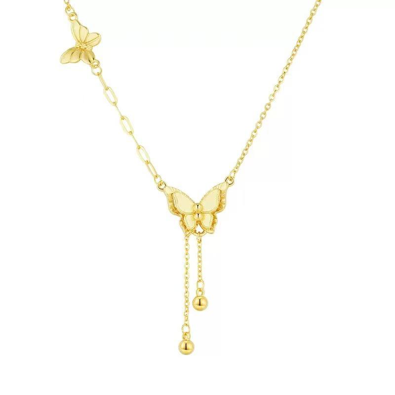 Gold Butterfly Pendant Tassel Necklace: Sparkling and Exquisitely Retro Choker for Women.