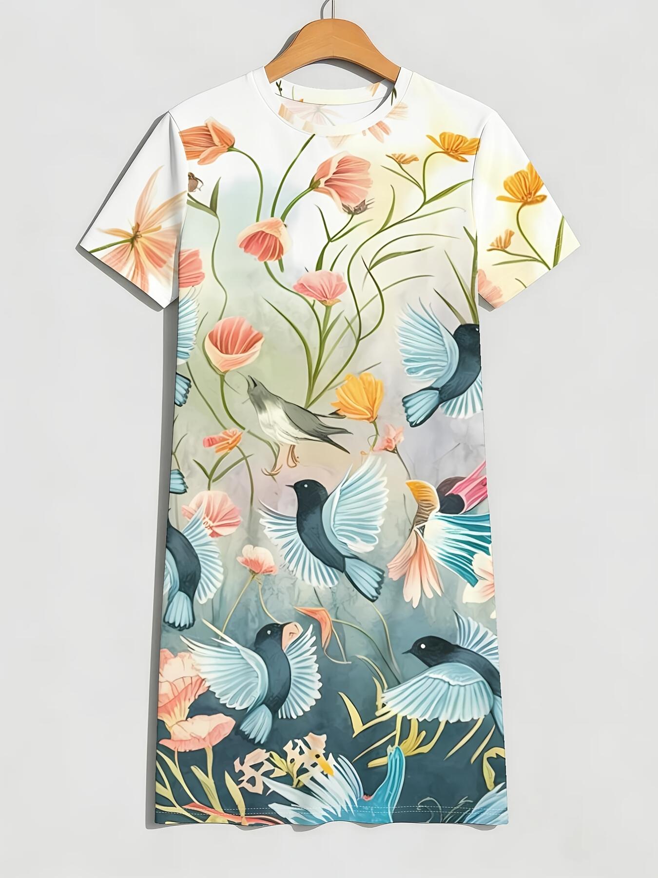 

Hummingbird Floral S Latest Women S Round Neck T-Shirt Features Short Sleeves And a Skirt Design. Embodying American Fashion Trends with Digital Print 8XL дубильная кора