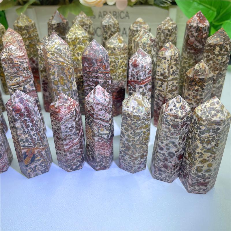 Красный Леопардовый Камень Шестигранный Хрустальный Столб Украшение 7-8cm