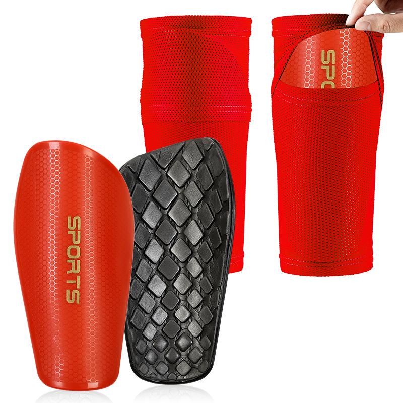 Loogdeel Sportset Fußball Schienbeinschoner Unterschenkelabdeckung Unabhängige Tasche Anti-Drop Elastisch Atmungsaktiv Fußball Unisex Schutzausrüstung S rot
