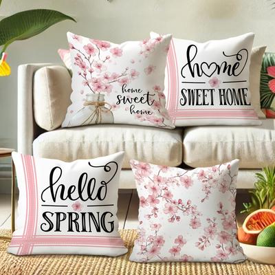 Encantadora Funda de Almohada con Temática de Sakura: Bienvenida Primavera y Abraza Dulce Hogar Funda de cojín para sofá cama decoración de habitación del hogar