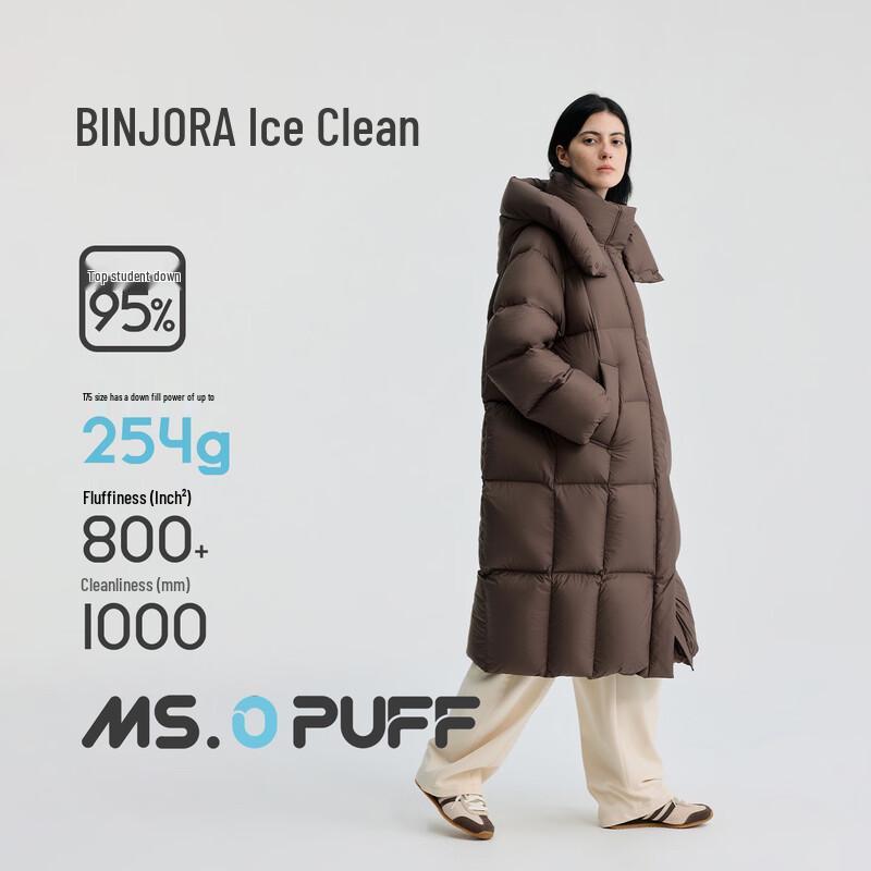 BINJORA Women's Detachable Hood Long Puffer Down Jacket J5400DO90