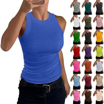 Women's Summer Fashion Casual Solid Color Round Neck Sleeveless Top Tight Tank Top