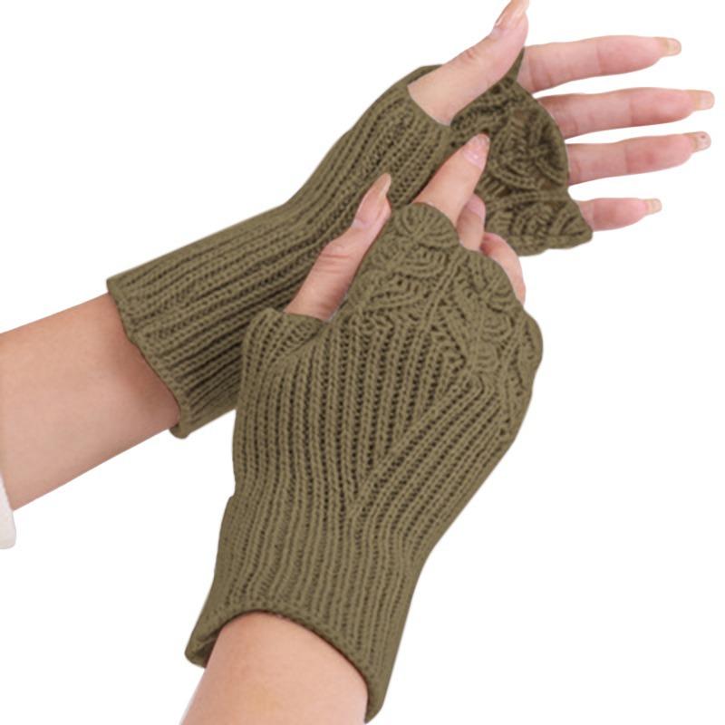 Autumn and Winter Women's Fashion All-match Knitted Warm Half Finger Gloves