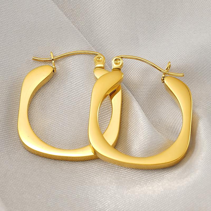 New 18k stainless steel gold earrings temperament trend square smooth round buckle earrings