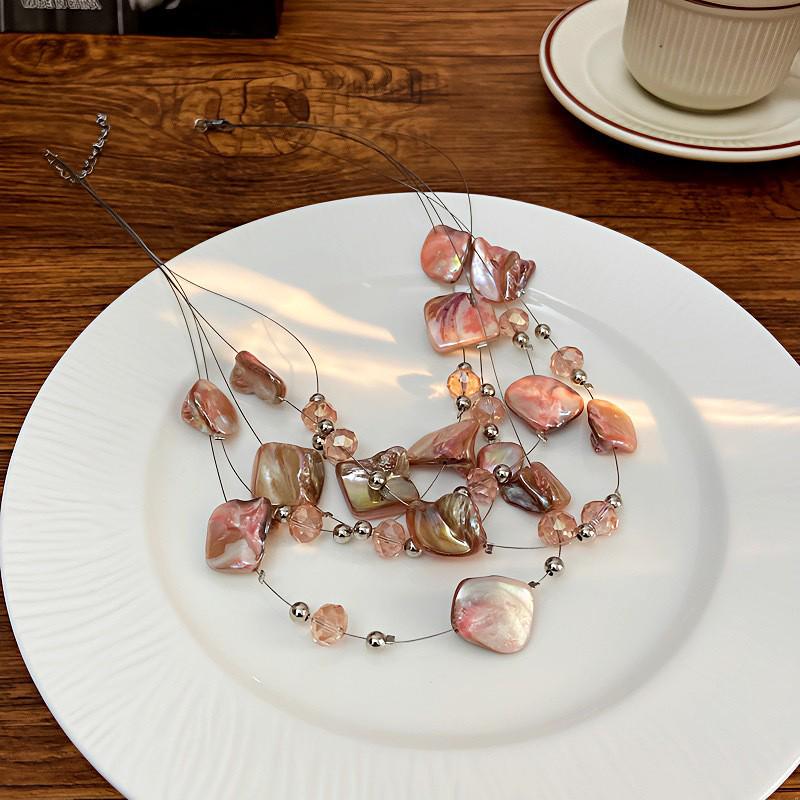 Exaggerated Bohemian Crystal Beaded Necklace - Women's Three-Layer Choker