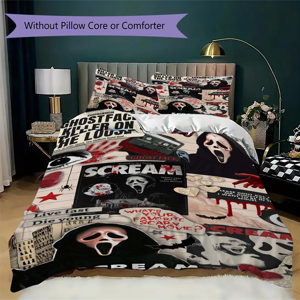 Scream Pattern Bedding uilt Set uilt Cover Pillowcase Home Decoration Birthday Gift (1 * duvet cover + 2 * pillowcase without core)