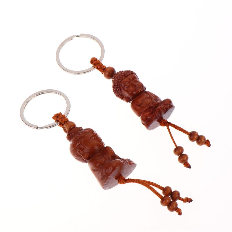 Ethnic Style Buddhism Carving Pendant Key Holder Wooden Keychain Bag Hanging Jewelry Gift Praying For Peace And Good Fortune
