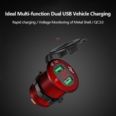 24V Car Quick Charge 3.0 Dual USB Charger Waterproof Socket Aluminum Power Outlet Fast Charge with LED Voltmeter