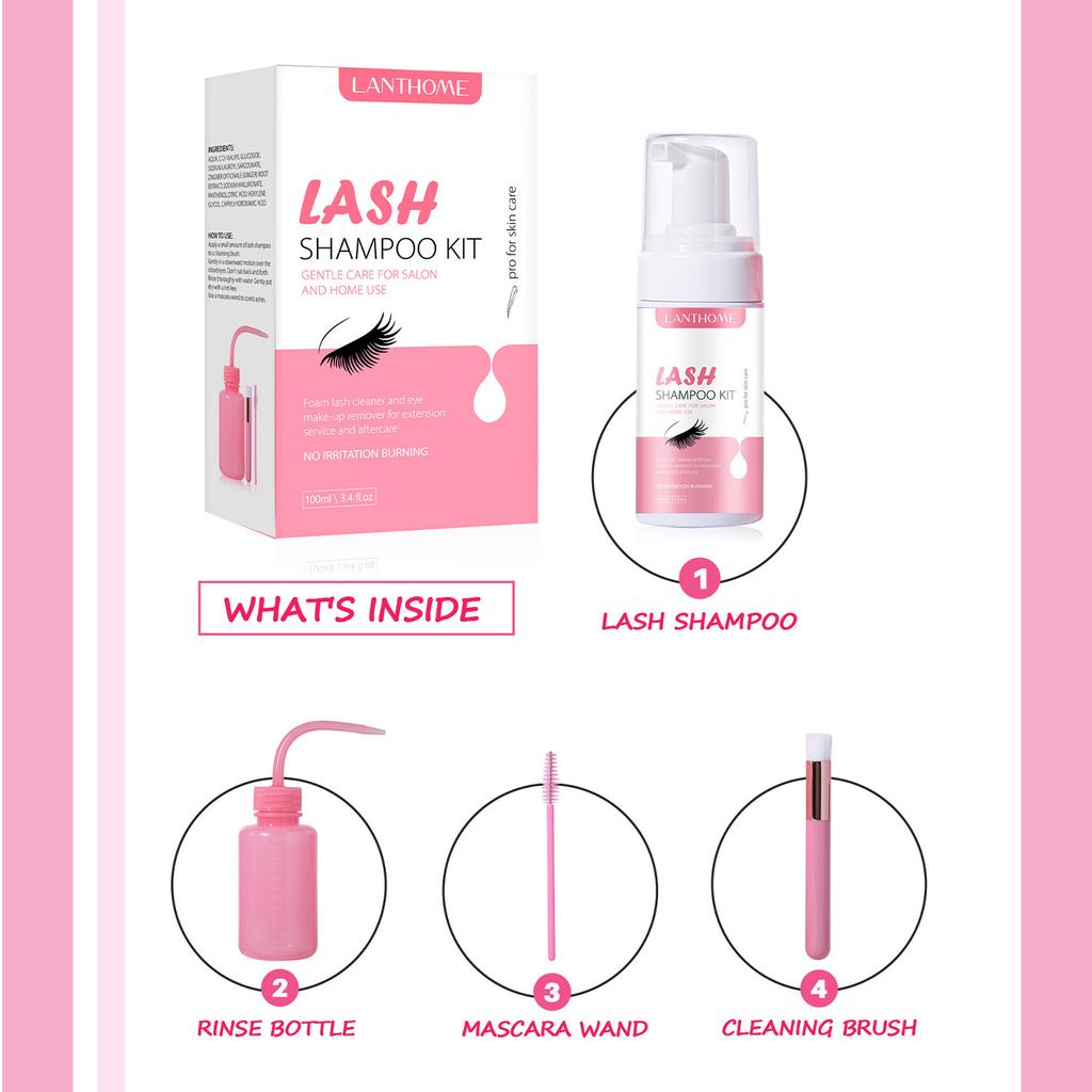 LANTHOME Eyelash Shampoo Set Moisturizing Dry Lashes Cleanser Care Solution Gentle