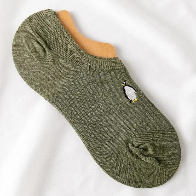 Solid Color Simple Boat Socks Embroidery Cute Short Socks Women Invisible No Show Sock Slipper Non-slip Silicone Low Ankle Socks