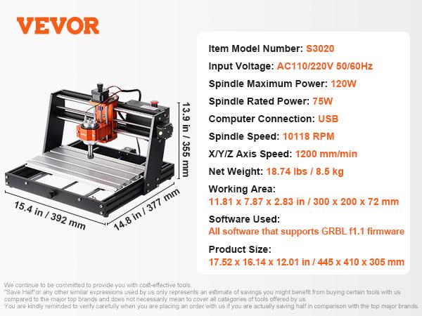 SucceBuy CNC Router Machine 3 Axis GRBL Control Wood Engraving Carving Milling Machine Kit for Wood Acrylic MDF PVC Plastic Foam